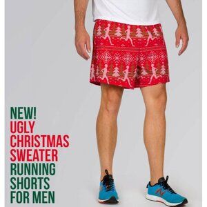 Gone For A Run Ugly Christmas Sweater Lined Jogging Running Shorts Mens L